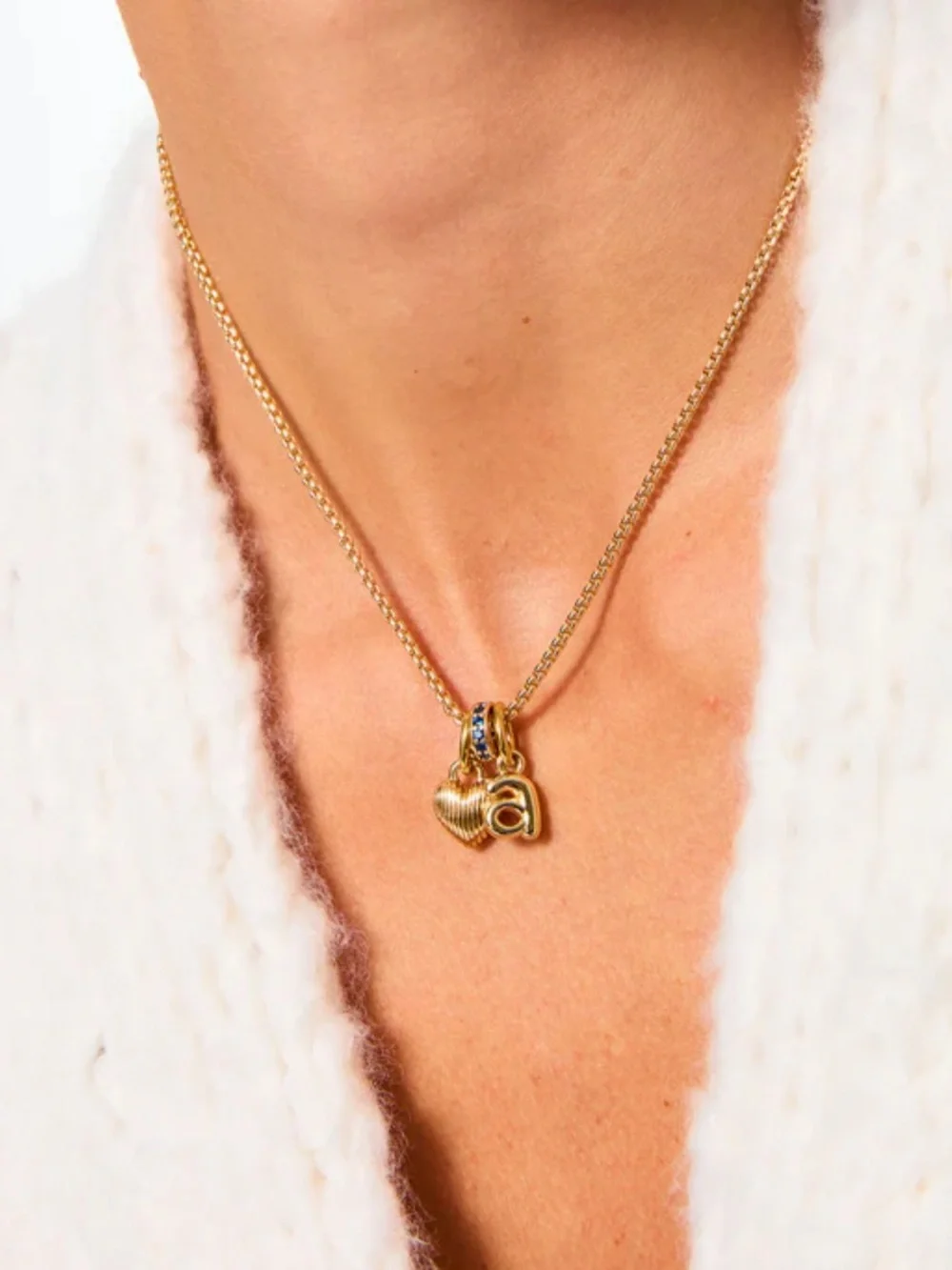 NWOT Roxanne Assoulin Gold Puffy Heart and 'A' Initial Charm Necklace